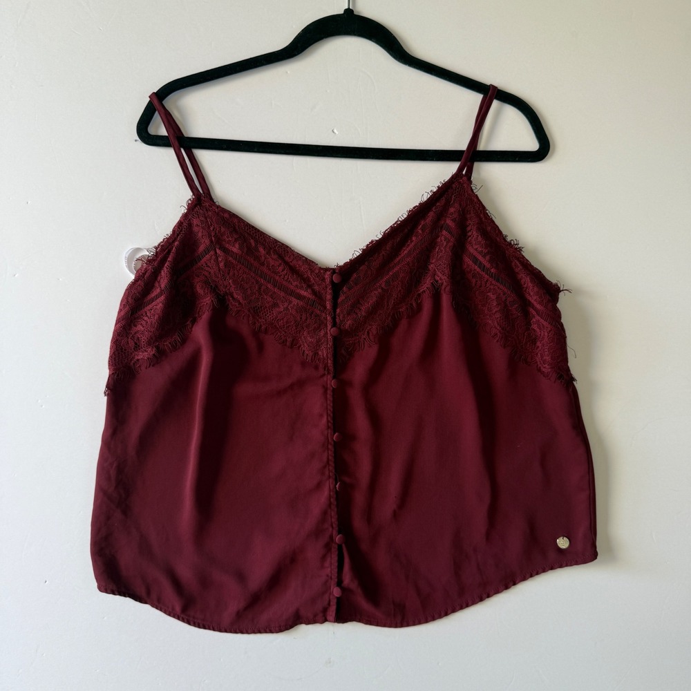 GUESS Burgundy Lace Trim Cami Tank‎ Top Women's Size XL Fairy Whimsigoth Grunge